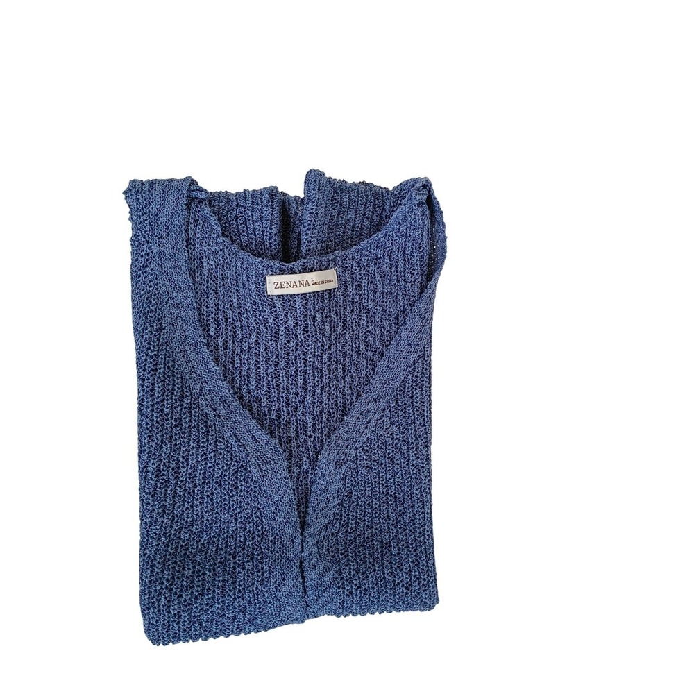 NWT Zenana Boho Blue Open Knit Crochet Sleeveless V-Neck Vest M Festive - Picture 3 of 7